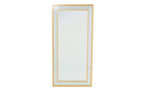 Full-length rectangular wall mirror with a light wood frame and white inner border, suitable for home decor and dressing rooms.