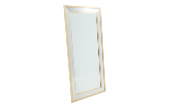 Rectangular wall mirror with a light wood frame and white inner border, featuring a clear reflective glass surface ideal for home decor.
