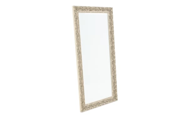 Full-length decorative wall mirror with an ornate beige and gold floral frame, suitable for home decor and dressing areas.