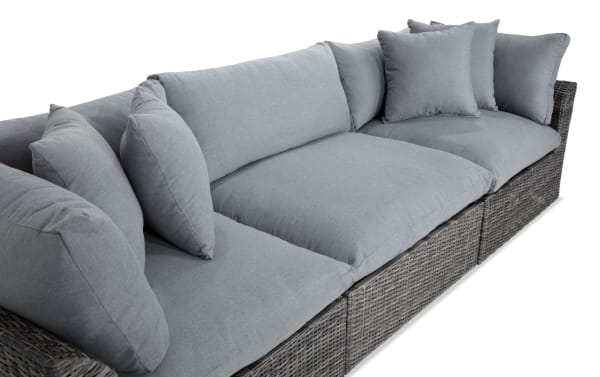 Dream Gray Wicker Outdoor Sofa & Loveseat Set from Dream Outdoor collection, featuring gray all-weather wicker, aluminum frame, and reversible polyester cushions.