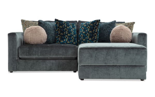 Emerald green Jewels 92" 3-piece modular sectional with left and right arm chairs, storage ottoman, plush polyester fabric, glam style, and decorative accent pillows.