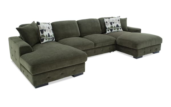 Green Playground Forest 148'' 3 Piece Dual Chaise Sectional with armless pop-up sleeper, polyester fabric, hand-tufted detailing, and oversized accent pillows.