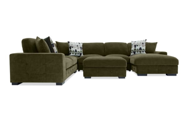 Green Playground Forest 145'' 4-piece right arm chaise sectional with armless pop-up sleeper, storage ottoman, polyester fabric, transitional style.