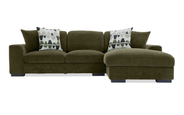 Playground Forest 116'' green 2-piece right arm chaise sectional sofa in transitional style with plush polyester fabric and memory foam cushions.