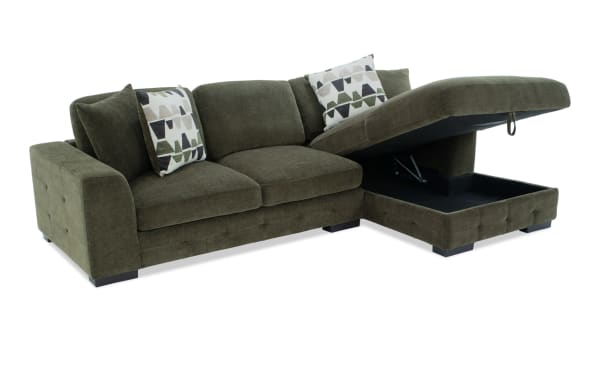 Green Playground Forest 116'' 2 Piece Right Arm Facing Chaise Sectional with polyester fabric, deep memory foam cushions, storage chaise, and hand-tufted detailing.