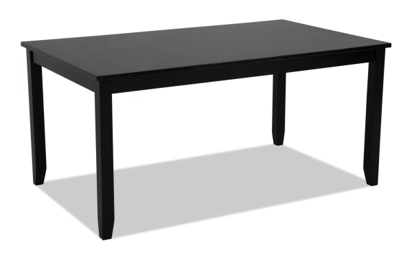 Contemporary black dining table from Riviera 5 Piece Dining Set with faux marble top and velvet upholstery, crafted from MDF and rubberwood.