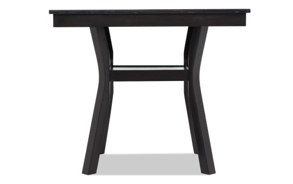 Contemporary Riviera 5 Piece Black Upholstered Counter Height Dining Set with faux marble top, velvet fabric seats, and black rubberwood frame