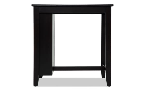 Contemporary Riviera 3 Piece Black & Gray Upholstered Counter Height Kitchen Island Set with velvet fabric stools, faux marble top, and rubberwood frame