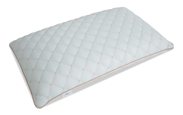 Dual Comfort Queen Pillow with quilted white cooling cover, featuring dual-sided memory foam for plush or firm support by Bob-O-Pedic.