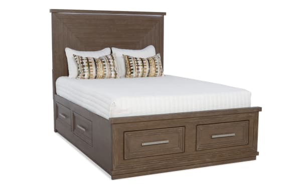 Infinity Queen Brown Storage Platform Bed from Infinity Bedroom collection, contemporary MDF frame with six cedar-lined drawers, LED-lit headboard, and sleek brown finish.