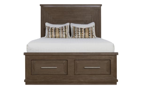 Contemporary Infinity 4 Piece Brown Queen Storage Bedroom Set in MDF with LED-lit headboard, 18 drawers, cedar lining, and built-in charging ports.