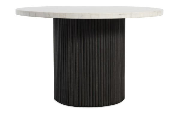 Delaney Black & White Marble Round Dining Table with genuine white marble top and black ribbed rubberwood base, contemporary style from Delaney Dining collection.
