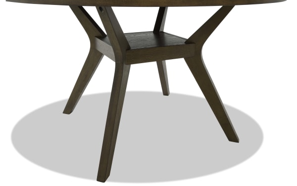 Dark brown wooden table legs with a modern angled design and a small square shelf connecting the legs, showcasing sturdy construction and rich wood grain.