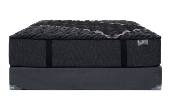 Lush 13'' Queen Extra Firm Standard Mattress Set in dark gray with quilted top, cooling cover, and firm support layers from Lush collection by Bob's.