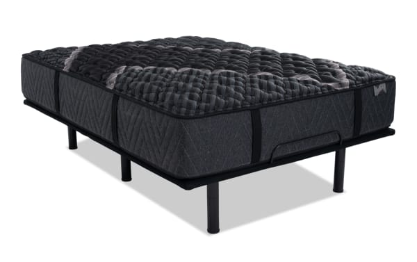 Power Bob Essential Base with Lush 13'' Queen Extra Firm Mattress in dark gray, quilted top, firm support, cooling cover, adjustable base with wired remote.