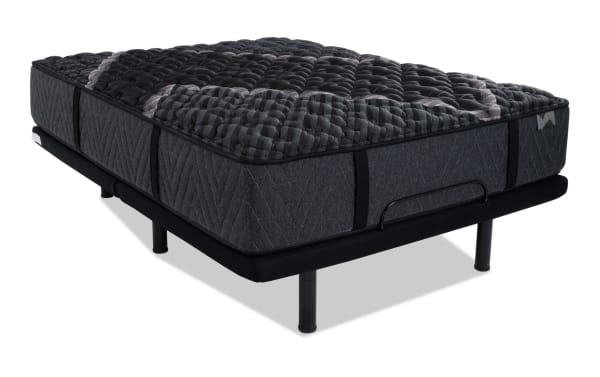 Power Bob Elite Base with Lush 13'' Queen Extra Firm Mattress in dark gray with quilted top, adjustable base, USB ports, and LED underbed lighting.