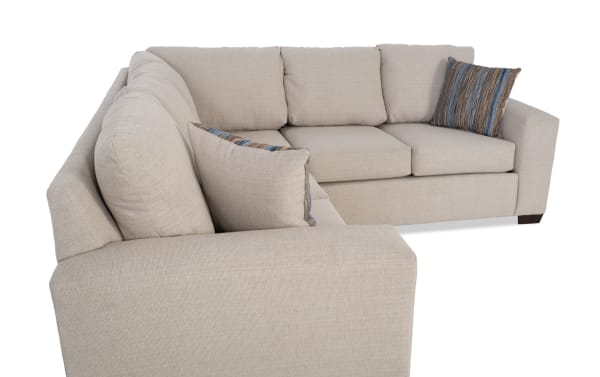 Haley Beige 91'' 2 Piece Sectional with beige polyester fabric upholstery, transitional style, includes two striped accent pillows for modern living rooms.