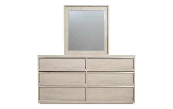 Delray White 6 Drawer Dresser & Mirror in contemporary style, made of white MDF with soft-close drawers and a beveled mirror, from Delray Bedroom collection.