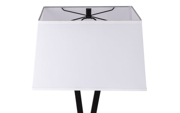 White rectangular fabric lampshade with black metal frame support, modern minimalist design for table or floor lamps.