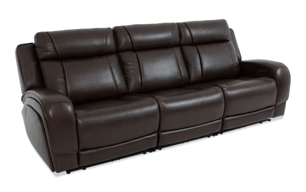Tracker Brown Leather 108'' Power Reclining Sofa with armless power recliner, power headrest, and brown leather upholstery in contemporary style