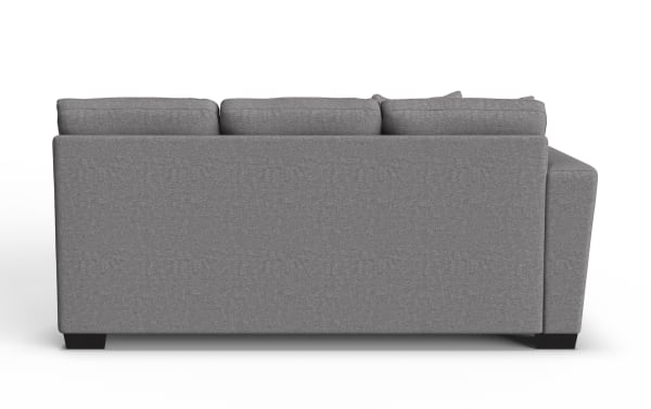 Back view of Dylan Slate Left Arm Facing Sofa & Chaise Kit in gray polyester fabric. Transitional style with memory foam cushions, part of Dylan collection.