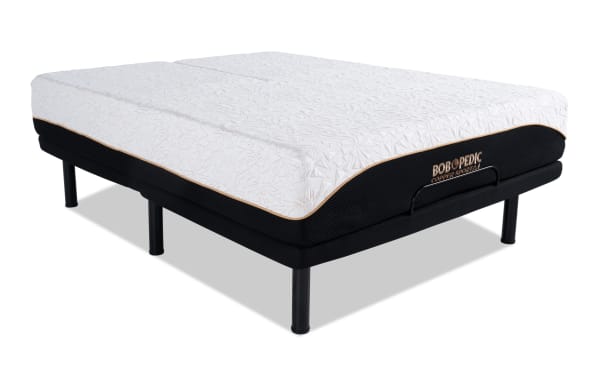 Bob-O-Pedic Copper Sport gel memory foam mattress with white textured top and black base on metal legs, designed for orthopedic support.