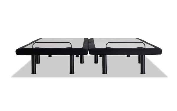Power Bob Elite Split California King Adjustable Base in black fabric with metal legs, featuring dual split design, wireless remote control, and LED underbed lighting.