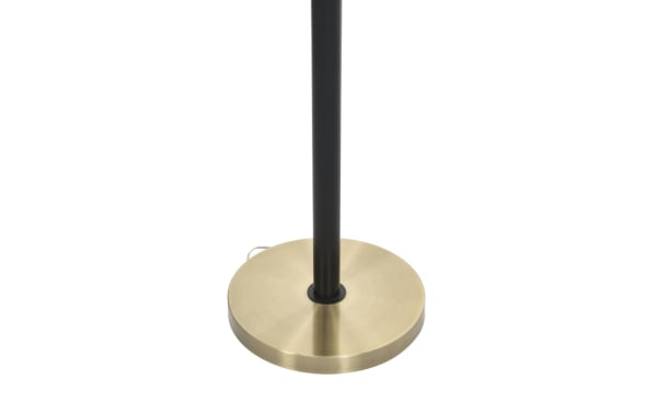 Floor lamp base with a brushed brass circular metal bottom and a matte black vertical pole, showcasing modern minimalist design.