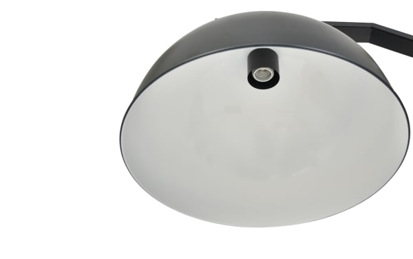 Transitional Deacon 79'' black LED arc floor lamp with steel construction, featuring a sleek curved arm and a wide dome-shaped shade for focused lighting.