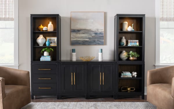 Build-A-Bob™ 6 Piece Entertainment Center with 2 Door Cabinets, 1 Drawer Cabinet, 1 Open Shelf Cabinet, 2 Upper Hutches