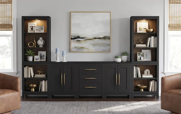 Build-A-Bob™ 7 Piece Entertainment Center with 2 Door Cabinets, 2 Open Shelf Cabinets, 1 Drawer Cabinet, 2 Upper Hutches