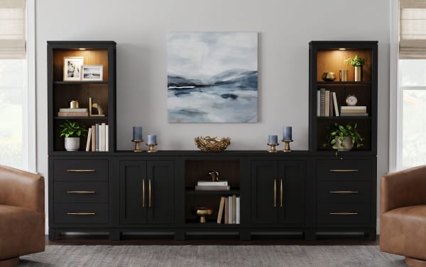 Build-A-Bob™ 7 Piece Entertainment Center with 2 Door Cabinets, 2 Drawer Cabinets, 1 Open Shelf Cabinet, 2 Upper Hutches