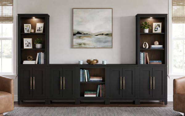 Build-A-Bob™ 7 Piece Entertainment Center with 4 Door Cabinets, 1 Open Shelf Cabinet, 2 Upper Hutches