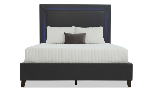 Performa Full Dark Gray Faux Leather Upholstered Panel Bed