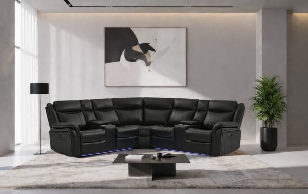Riviera Black Faux Leather 107'' Power Reclining 3 PIece Sectional with USB Port