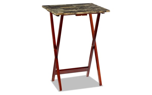 Chelsea Brown Folding Tray with faux marble top and reddish-brown rubberwood folding legs, transitional style side table for serving or laptop use