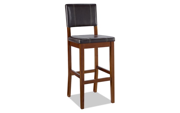 Naples Brown Faux Leather Upholstered Bar Height Stool with solid rubberwood legs, brown polyurethane seat, and transitional style.