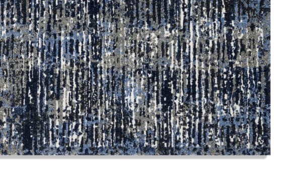 Contemporary Bradley 8' x 10' Blue Abstract Rug with bold blue, gray, and white vertical streaks in polypropylene and acrylic fibers.