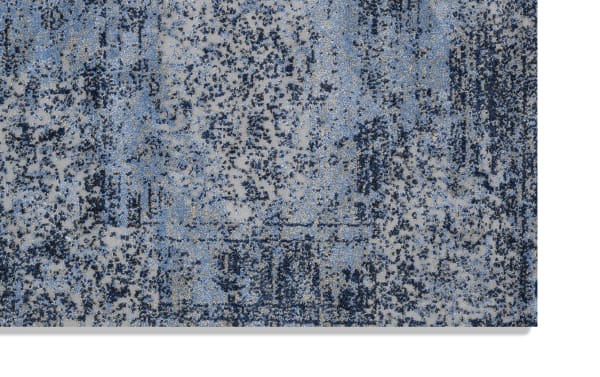 Contemporary Clay 5' x 8' Blue Abstract Rug with distressed oriental design, made of durable, stain-resistant polypropylene and acrylic.