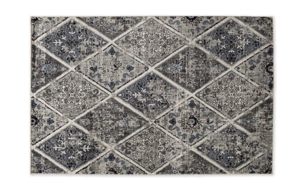 Casablanca 8' x 10' Gray Vintage Rug with multicolored transitional design, soft polypropylene material, and intricate diamond floral patterns for a luxurious living room.