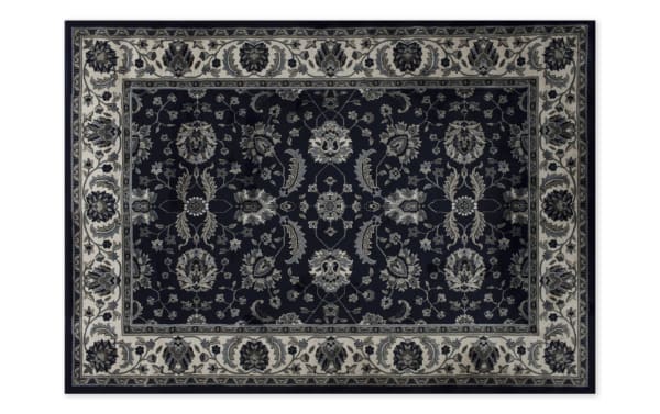 Traditional Willow 5' x 8' White Oriental Rug in blue and white with intricate floral patterns, made of durable polypropylene for stylish, affordable luxury.