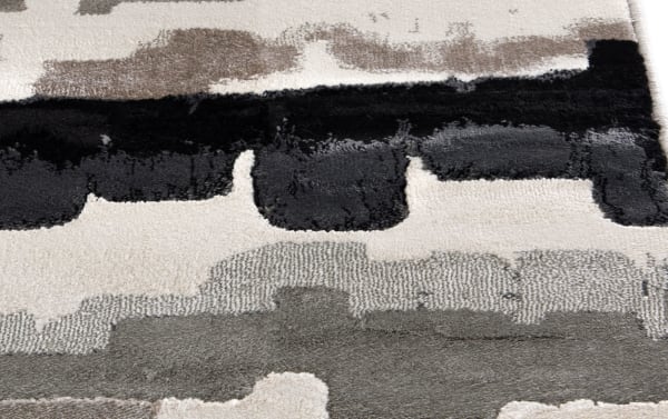 Contemporary Chantel 8' x 10' gray abstract rug in heat-set polypropylene with cream, ebony, charcoal, light gray, and beige tones.