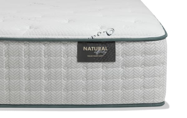Natural Affinity 13'' Twin Mattress with white quilted organic cotton cover, natural latex, gel-infused latex, memory foam, and wrapped coil support.
