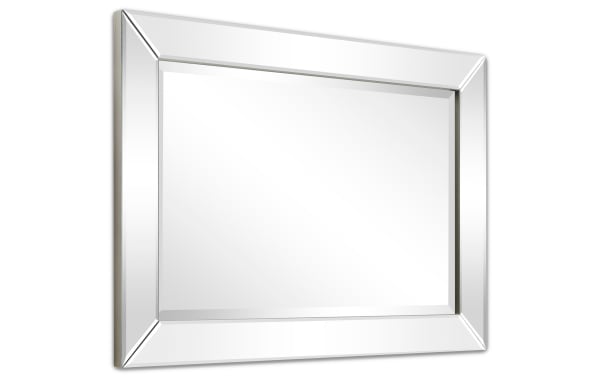 Contemporary Luke Wall Mirror with solid wood frame and clear beveled mirror panels, designed to enhance space and light in any room.