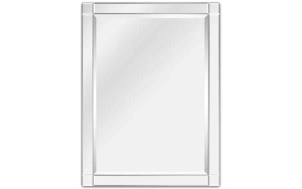 Contemporary Cade Wall Mirror with 30x40-inch clear beveled glass panels and solid wood frame in polished silver finish, easy to hang vertically or horizontally.