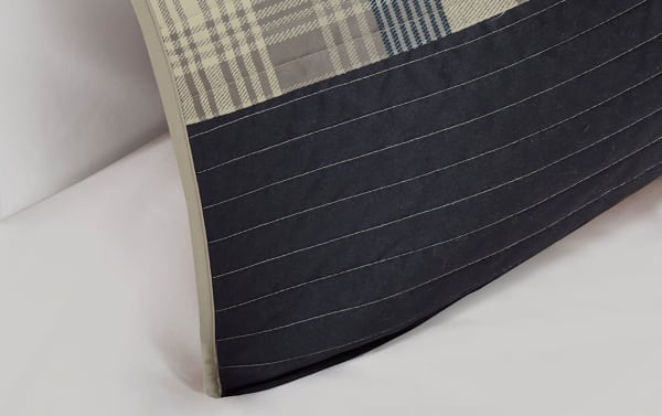 Suny Full/Queen Camel Plaid 3 Piece Quilt Set featuring cotton fabric with tan plaid and solid camel stripes in a cottage style design.
