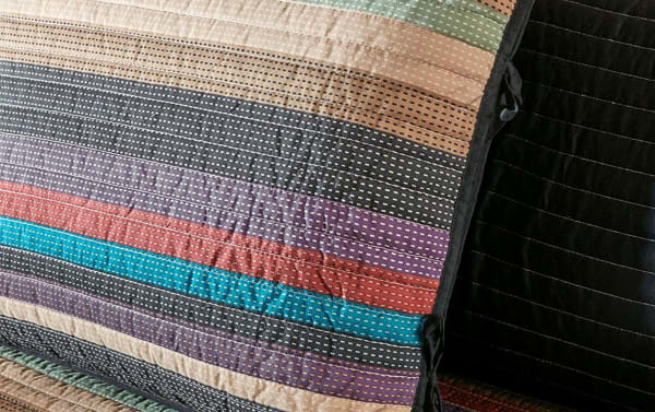 Tera Twin Multicolor Stripes 6 Piece Daybed Cover Set featuring cotton microfiber fabric with multicolored cottage-style horizontal stripes and quilted texture.