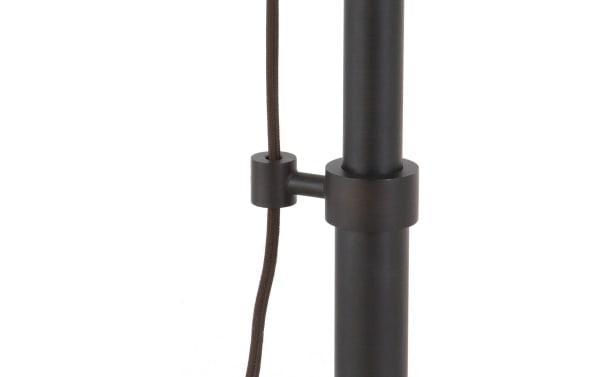 Close-up of the blackened bronze metal pulley mechanism on the Simon 70'' adjustable floor lamp, showcasing its industrial transitional style.