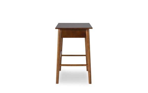 Miley Brown Desk from the Miley collection, transitional style rubberwood and MDF, warm brown finish, mid-century modern design with a single drawer.