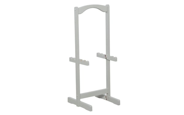 White rubberwood folding tray table stand from the Compass Gray set, featuring a transitional style and sturdy wood construction for easy storage and transport.